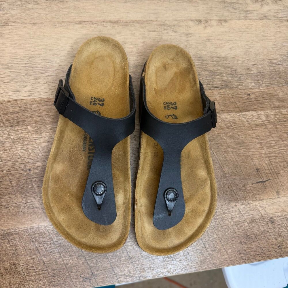 Birkenstock Gizeh Black Birko-Flor Slide Sandals Size 37 (us 6-6.5) - Picture 2 of 7